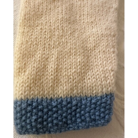 Vintage Handmade Knit  Cardigan Sweater Size S  100% Wool - Ivory & Blue - Picture 7 of 7